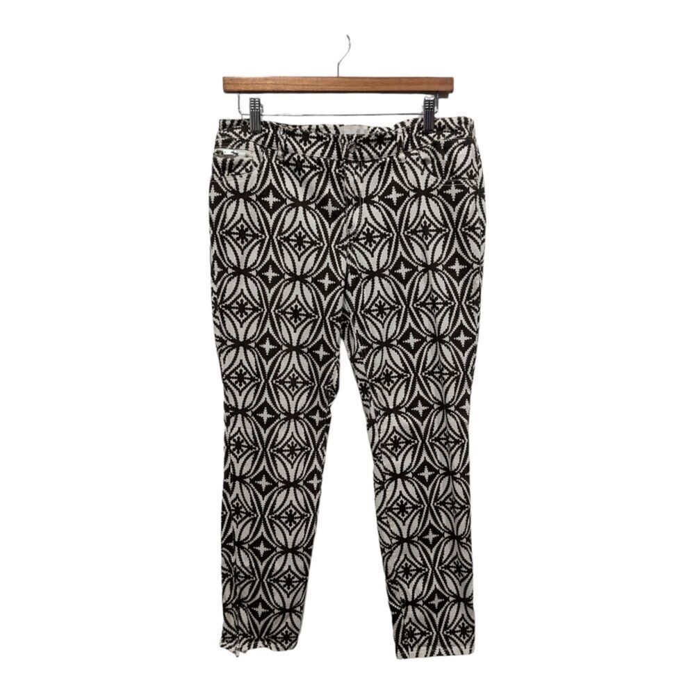 eci New York Brown & Cream Boho Print Zip Ankle Skinny Pants, 8